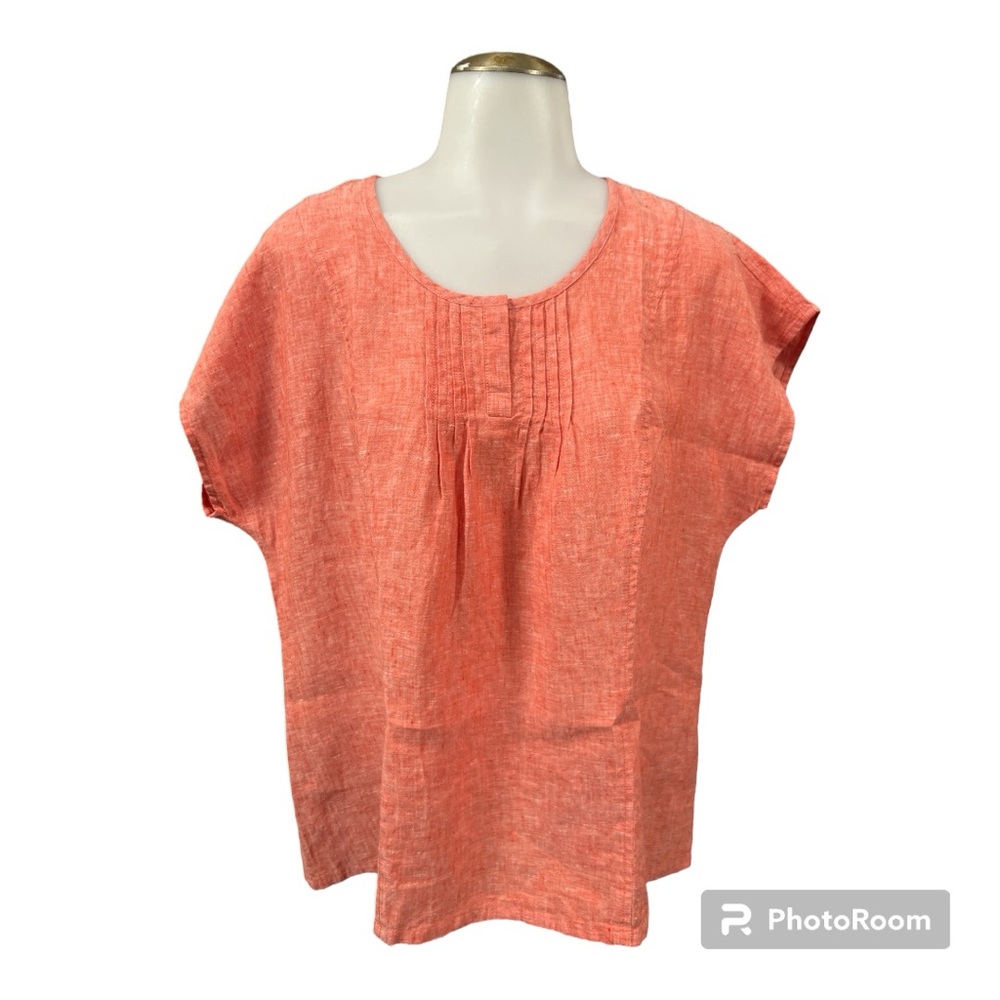 Orvis Women’s 100% Linen Boxy Short Sleeve Pintuck Coral Pink Top Size: Large